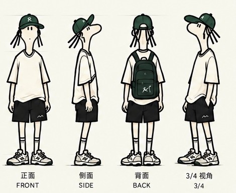 角色正侧背三视图